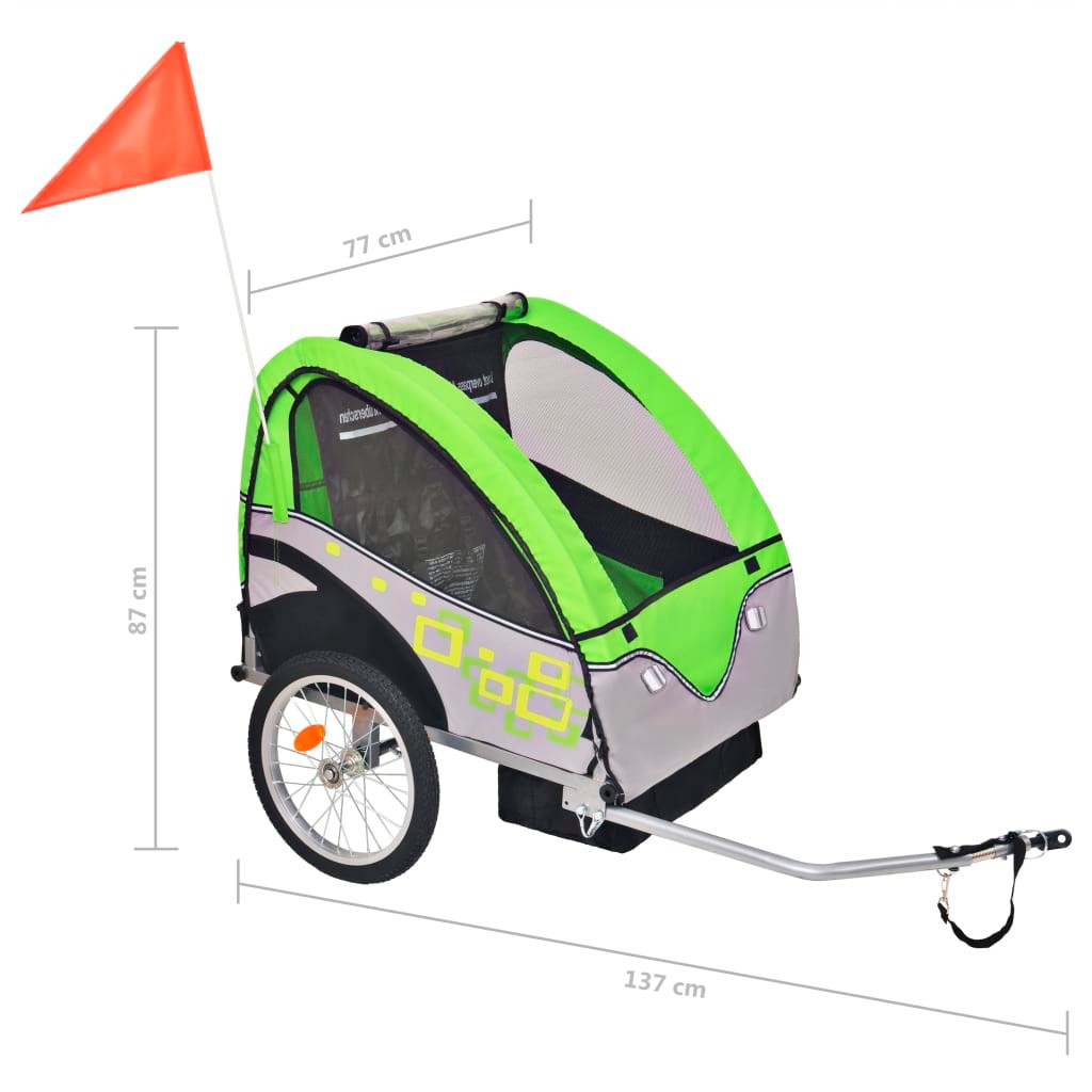 Kids Bicycle Trailer Grey and Green 30 kg